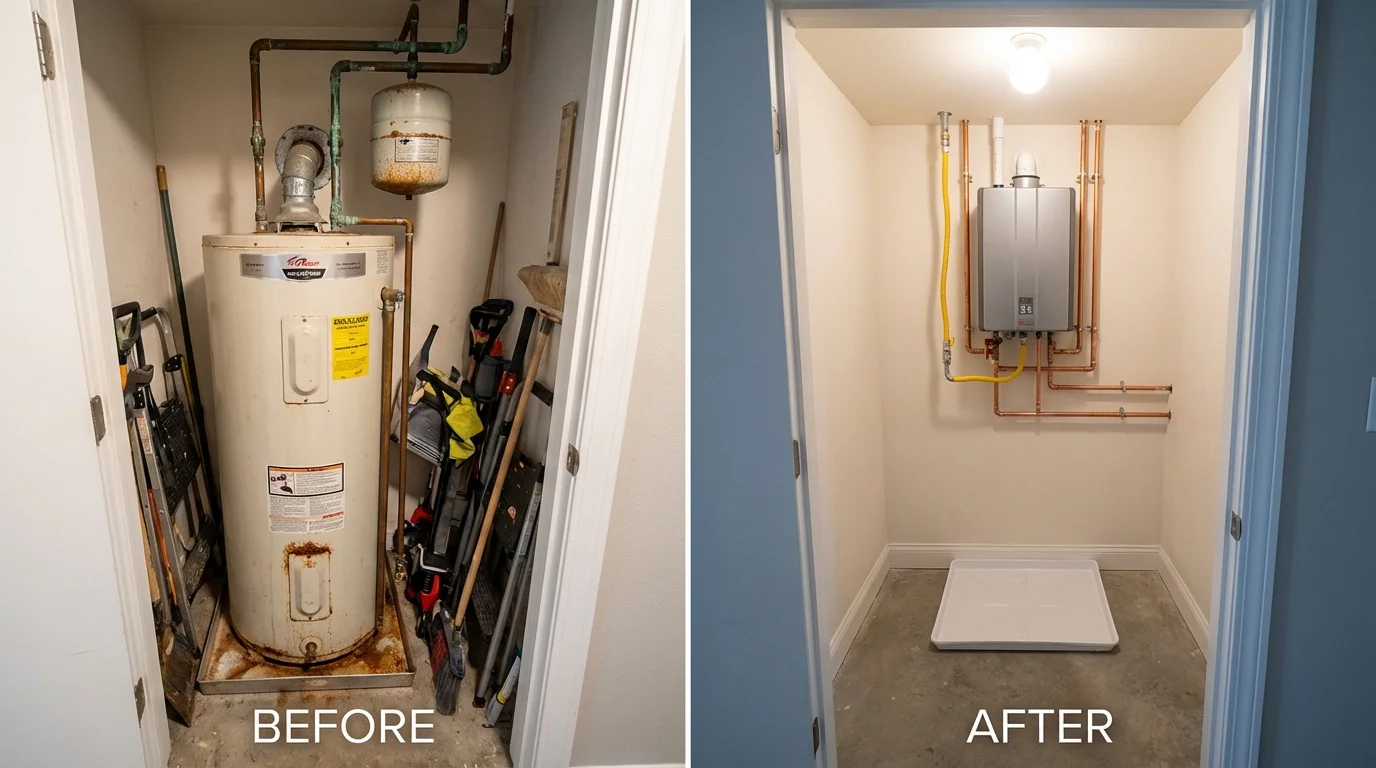Tank water heater versus wall-mounted tankless unit comparison for Plainville, CT homeowners